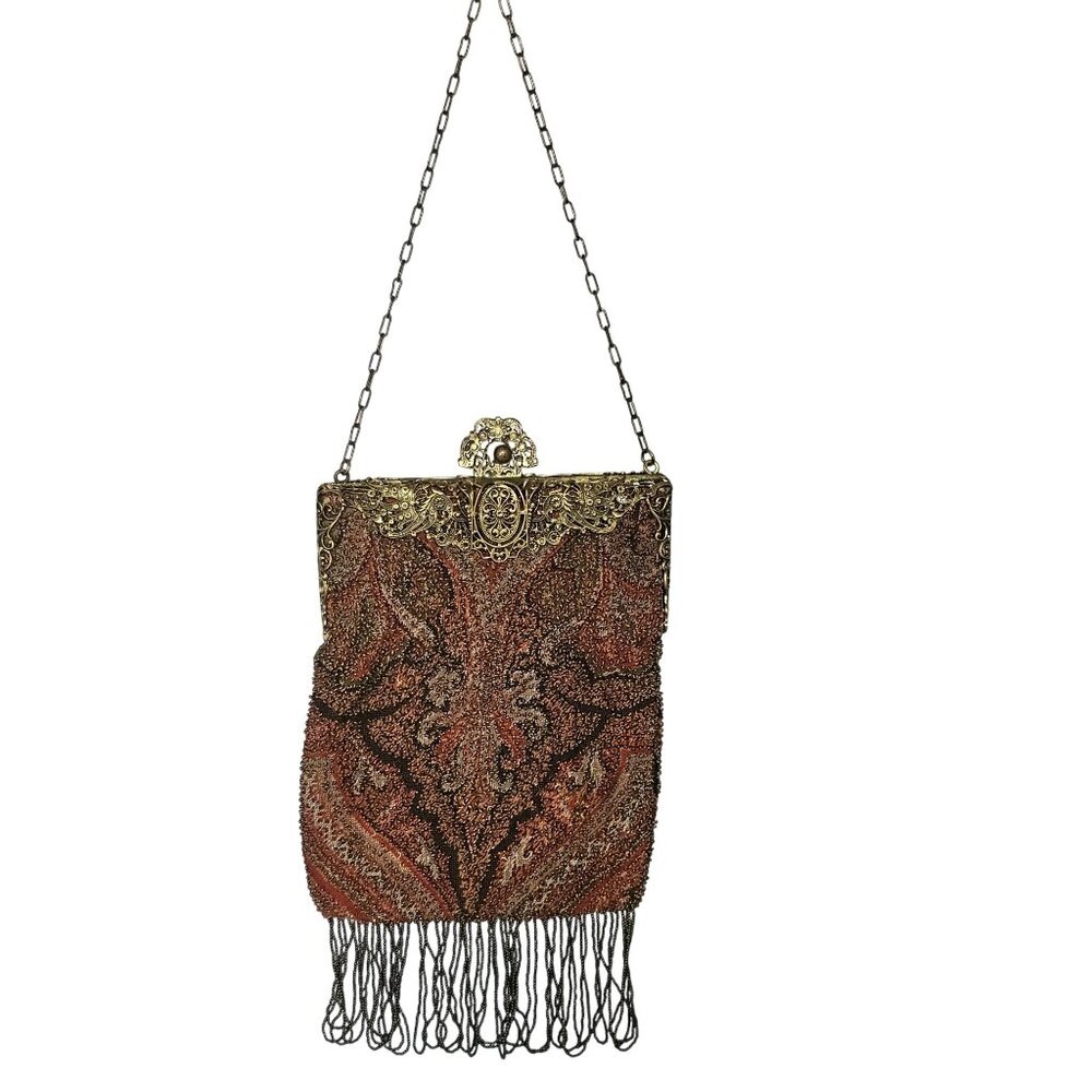 Antique Gorgeous Brown Micro Beaded 1920s Flapper Girl Purse Needs Small Repair